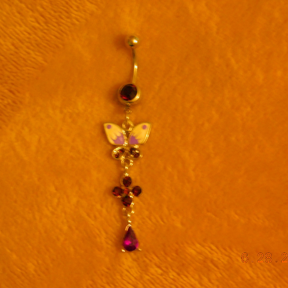 BELLY RING BUTTERFLY PURPLE RHINESTONES